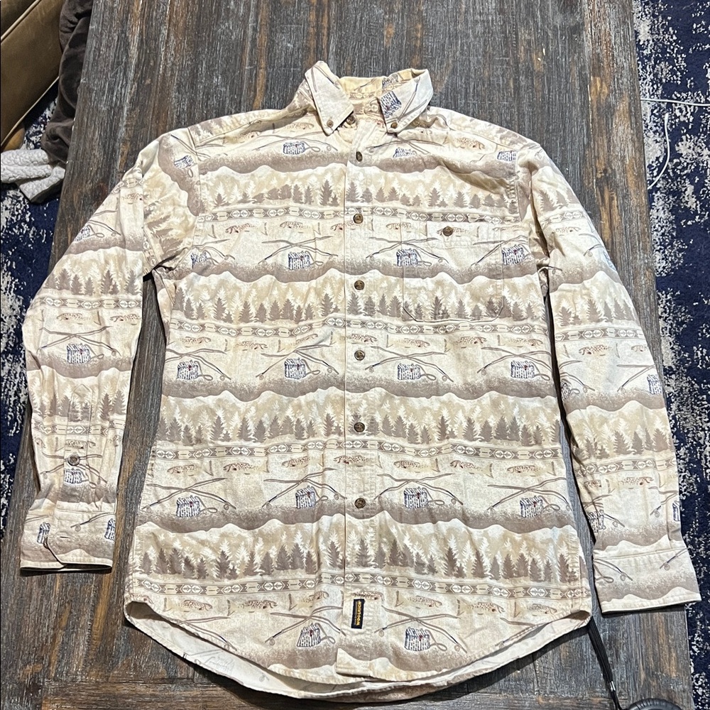 Vintage Woolrich Fishing Beige Button Down Shirt